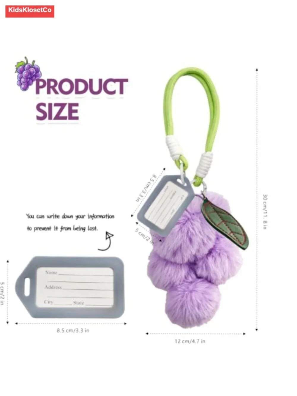 Luxury Fluffy Pom Pom Luggage Tag with Label Window, Silicone Strap